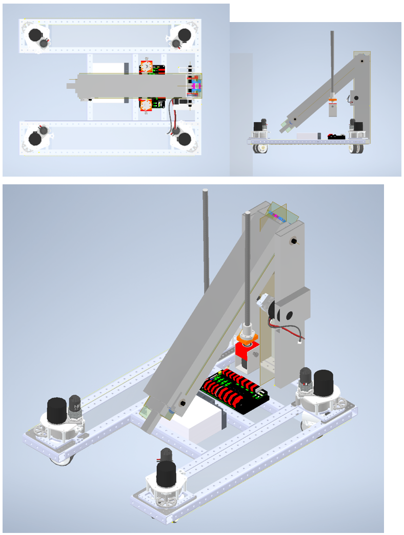 A few views of a proposed placement of the battery and PD board in the Lift and Drive Base assembly, made on 1/21/2023